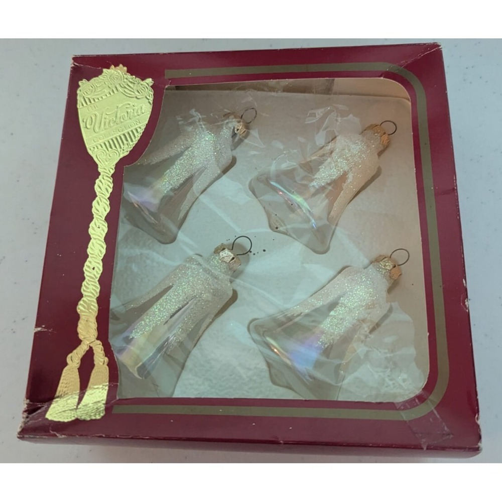 Victoria Collection Set of 4 Bell Christmas Ornaments Vintage